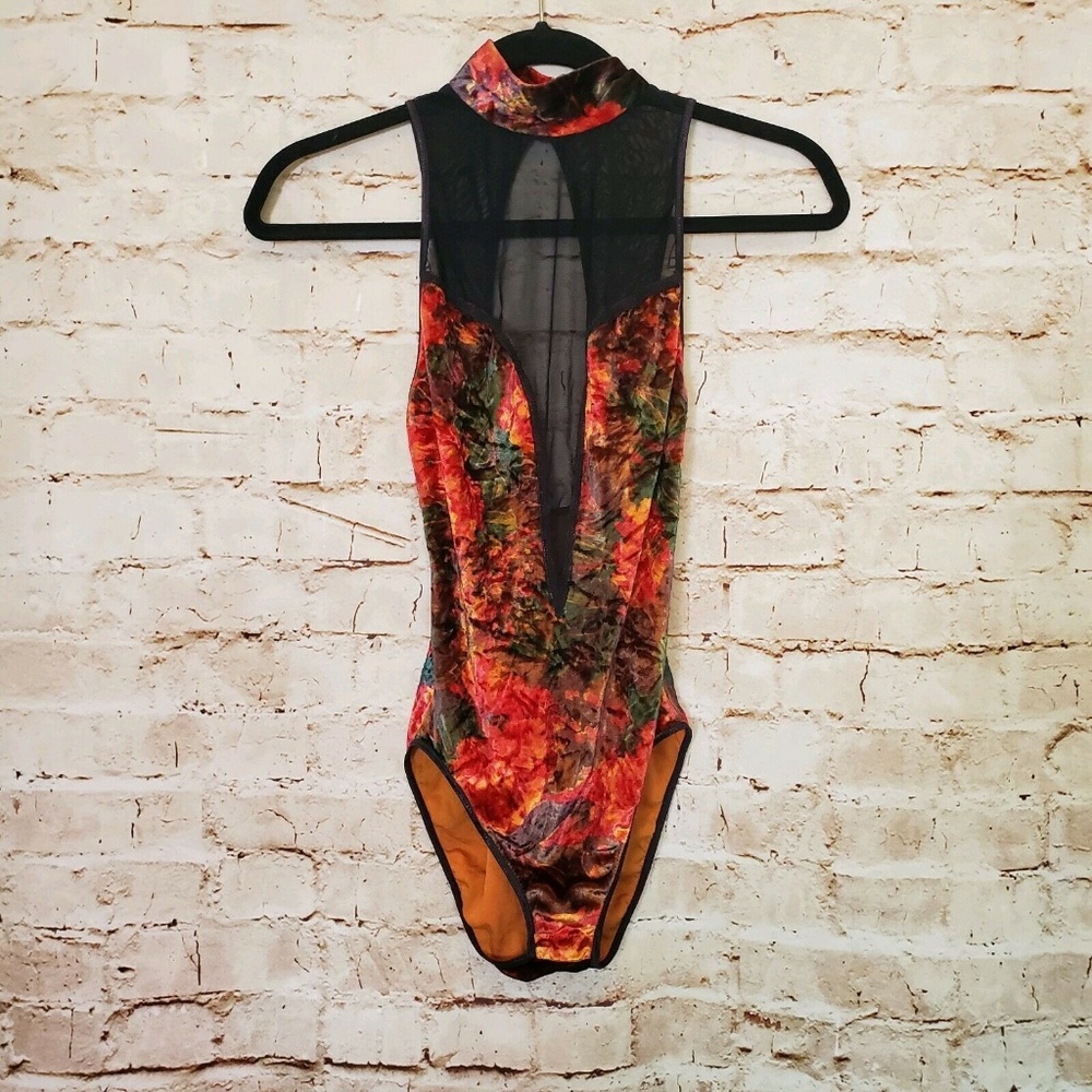 VTG Victoria's Secret Velvet Floral Bodysuit